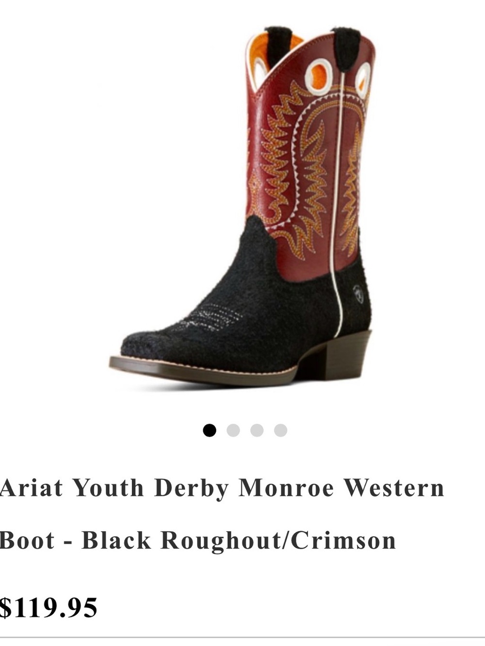 Ariat Kids Western Pull-On Boot in Black and Crimson